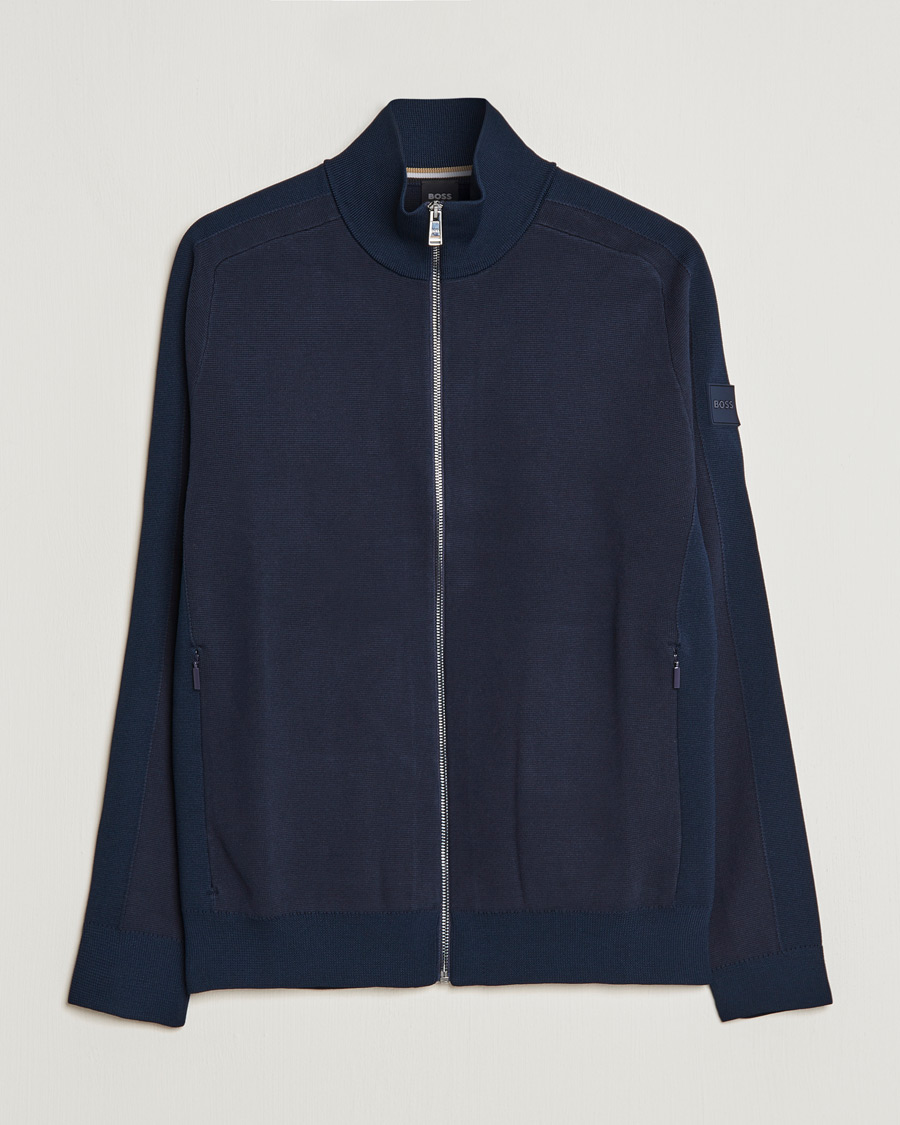 Mies | Puserot | BOSS BLACK | Fisio Knitted Full Zip Dark Blue