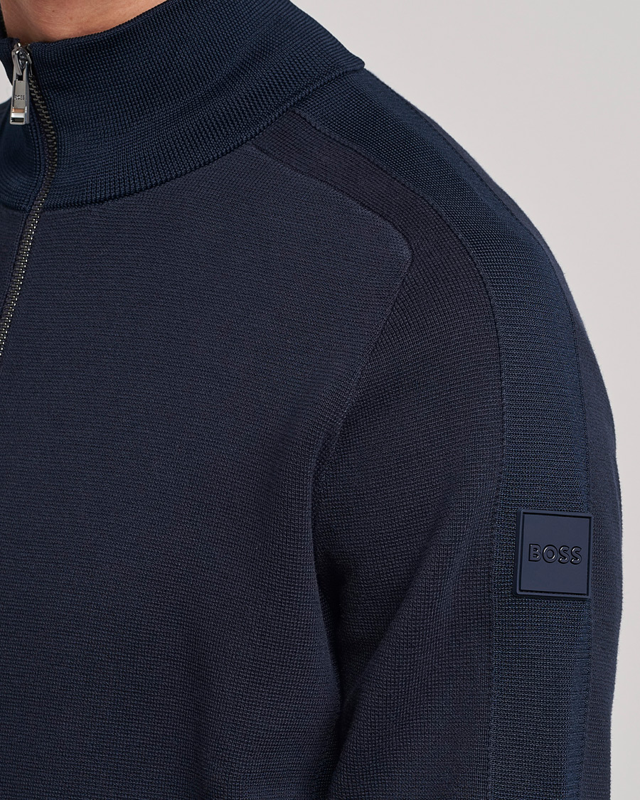 Mies | Puserot | BOSS BLACK | Fisio Knitted Full Zip Dark Blue