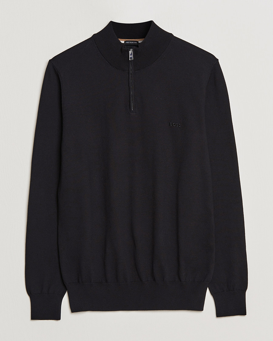 Mies | Puserot | BOSS BLACK | Padro Merino Knitted Half Zip Black