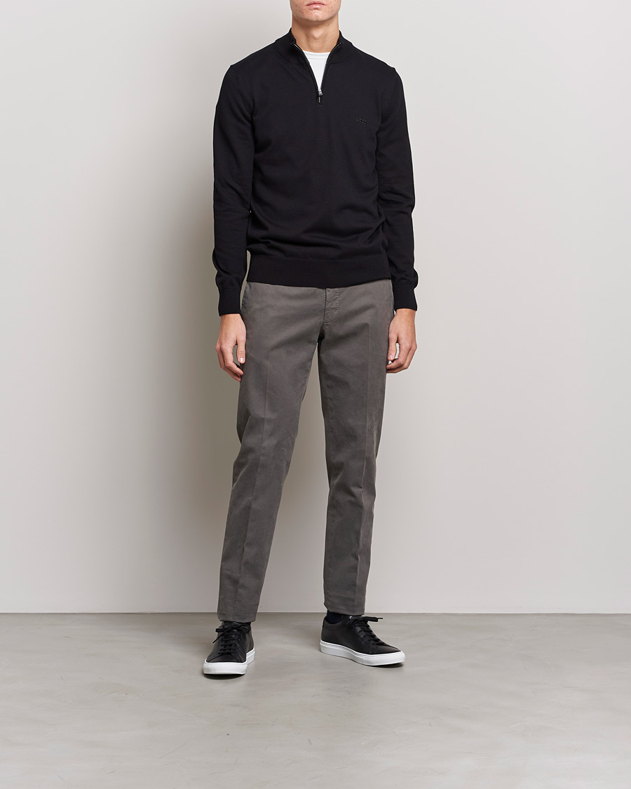 Mies | Puserot | BOSS BLACK | Padro Merino Knitted Half Zip Black