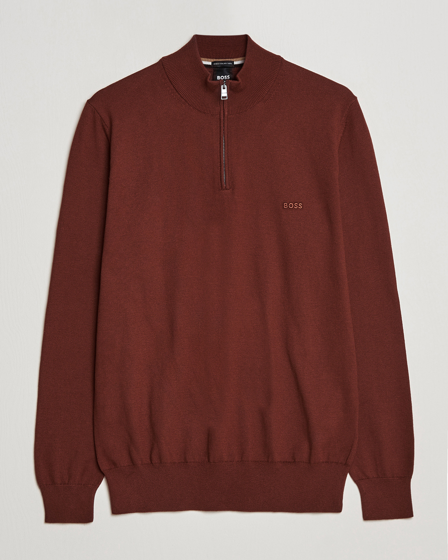Mies | Puserot | BOSS BLACK | Padro Merino Knitted Half Zip Medium Brown