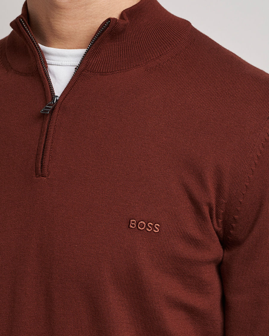 Mies | Puserot | BOSS BLACK | Padro Merino Knitted Half Zip Medium Brown