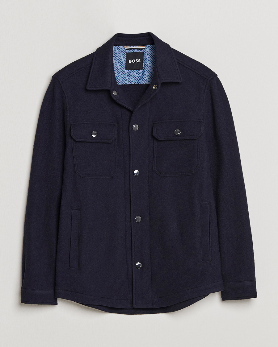 Mies | Kauluspaidat | BOSS BLACK | Carper Wool Overshirt Dark Blue