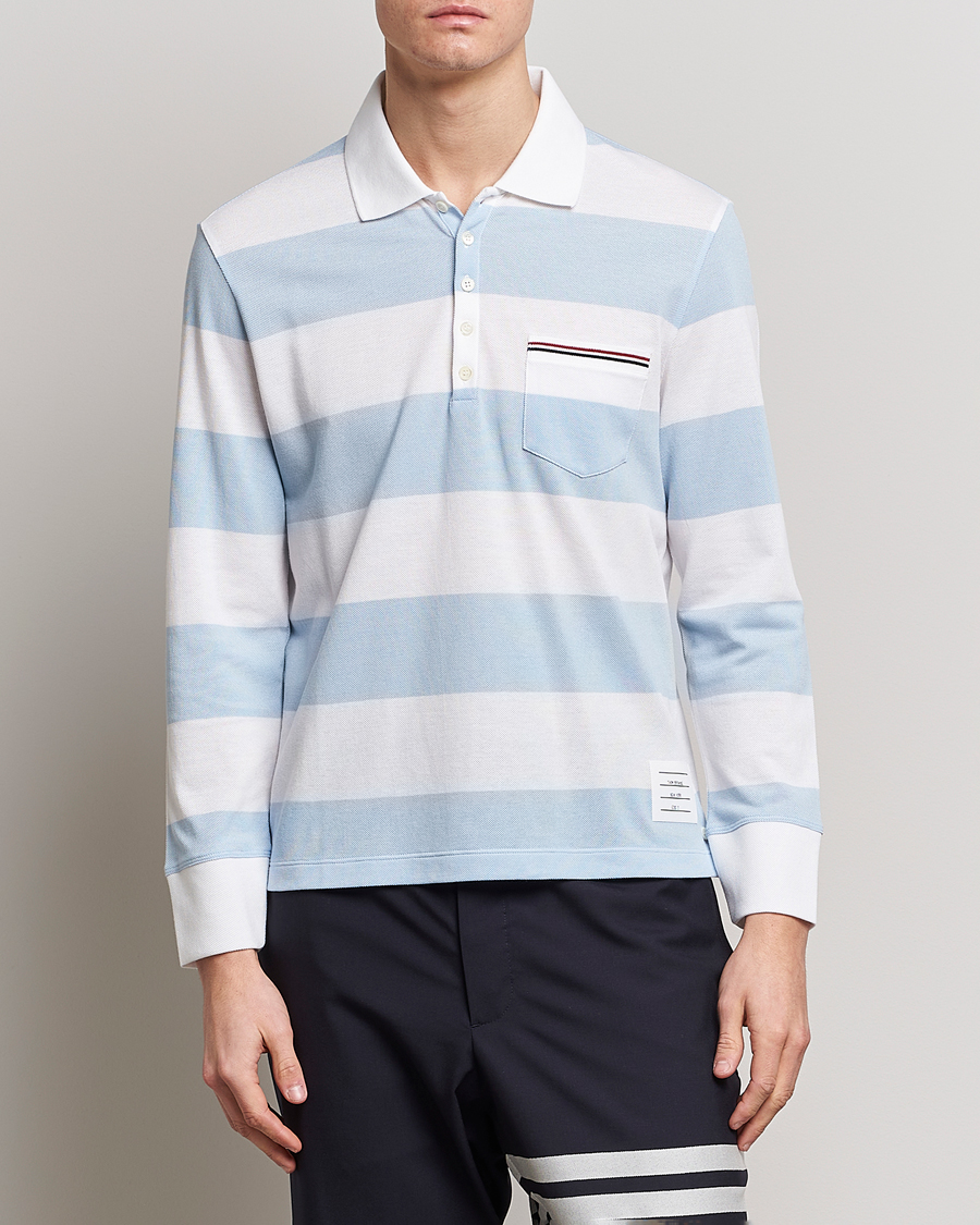 Mies | Luxury Brands | Thom Browne | Rugby Stripe Long Sleeve Polo Light Blue