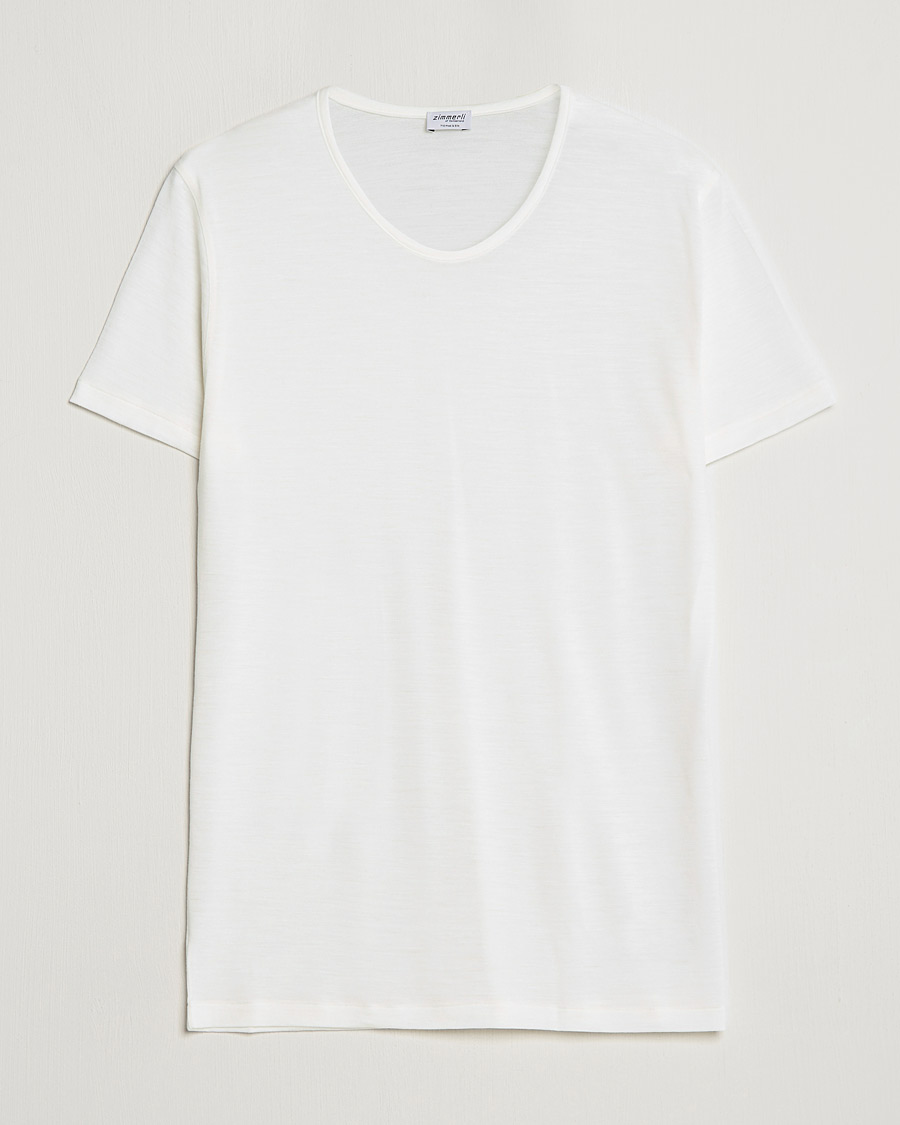 Mies | Zimmerli of Switzerland | Zimmerli of Switzerland | Wool/Silk Crew Neck T-Shirt Ecru