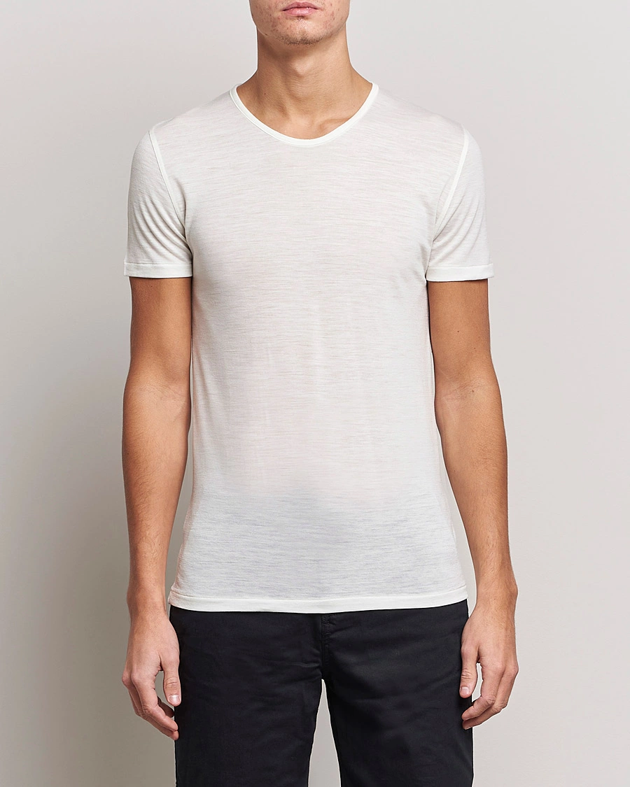 Mies |  | Zimmerli of Switzerland | Wool/Silk Crew Neck T-Shirt Ecru