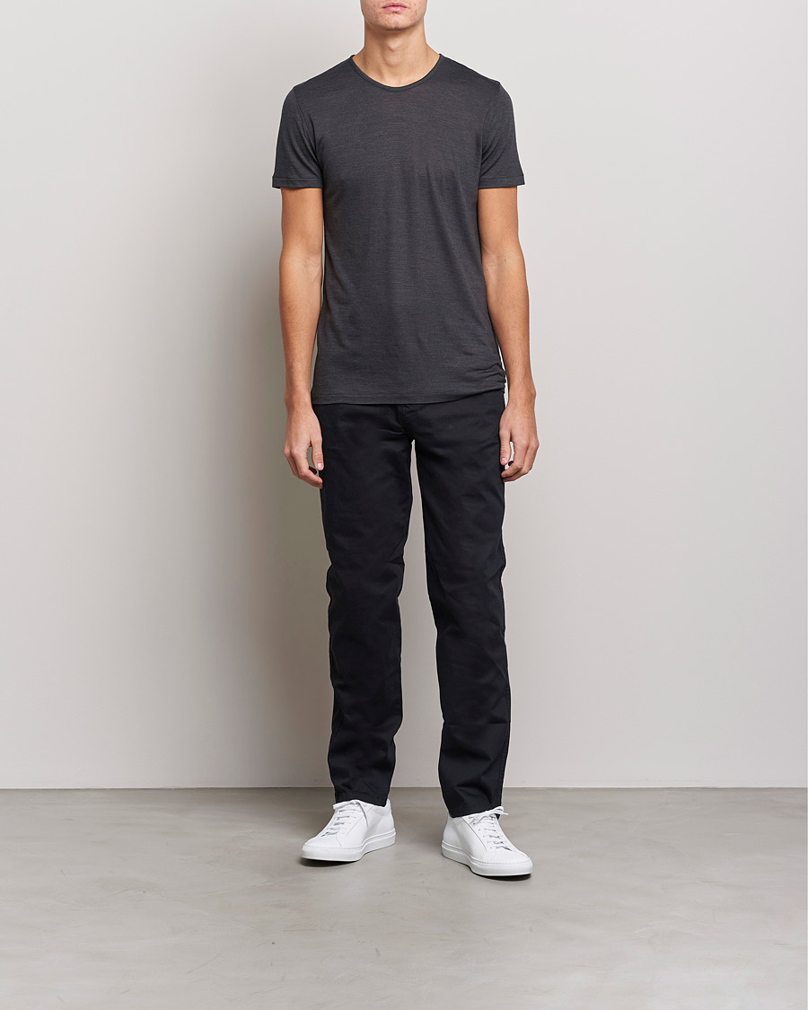 Mies |  | Zimmerli of Switzerland | Wool/Silk Crew Neck T-Shirt Charcoal