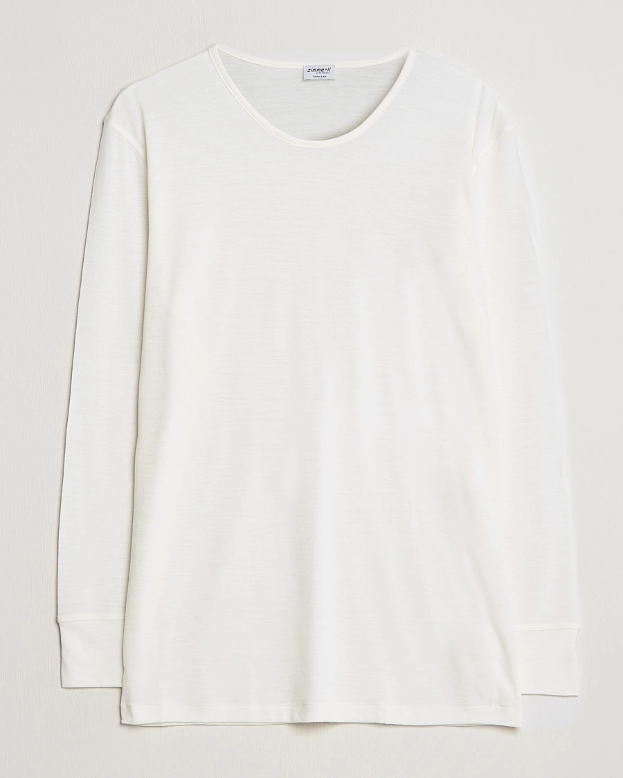 Mies | Zimmerli of Switzerland | Zimmerli of Switzerland | Wool/Silk Long Sleeve T-Shirt Ecru