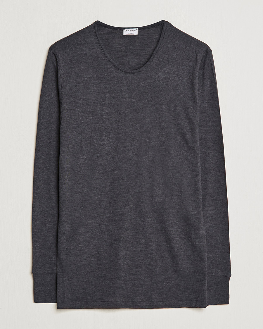 Mies | Zimmerli of Switzerland | Zimmerli of Switzerland | Wool/Silk Long Sleeve T-Shirt Charcoal