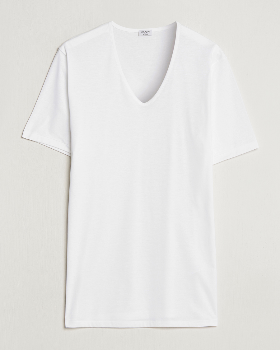Mies | T-paidat | Zimmerli of Switzerland | Sea Island Cotton V-Neck T-Shirt White