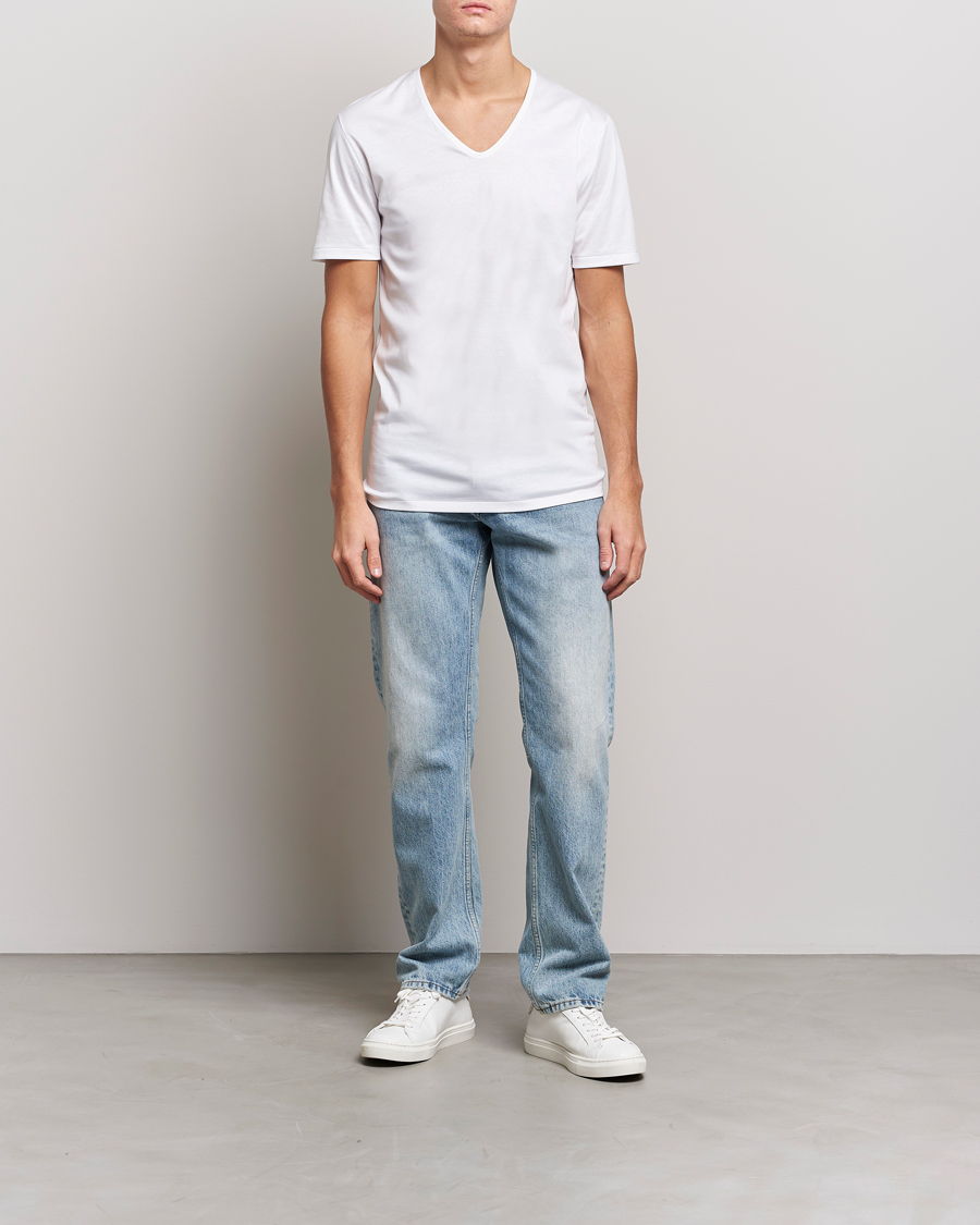 Mies |  | Zimmerli of Switzerland | Sea Island Cotton V-Neck T-Shirt White