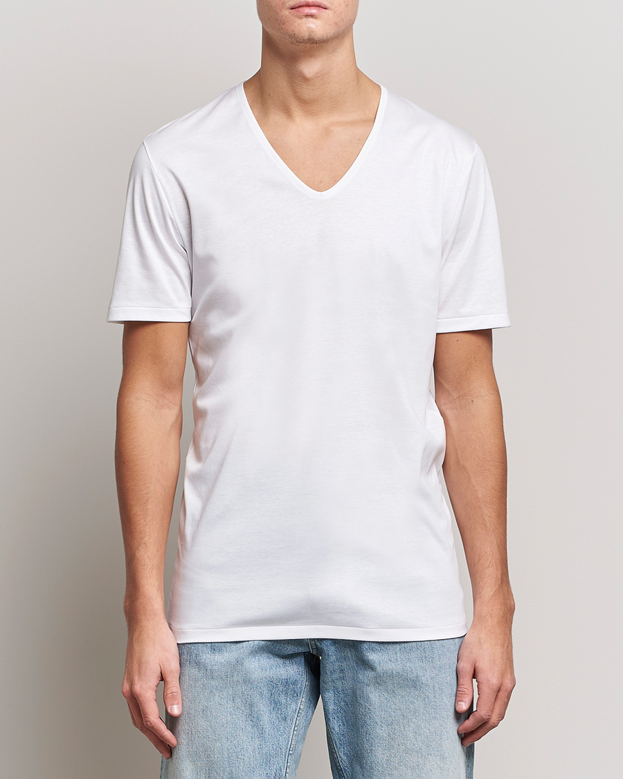 Mies | T-paidat | Zimmerli of Switzerland | Sea Island Cotton V-Neck T-Shirt White