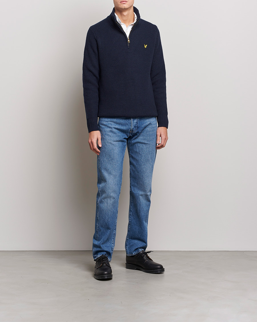 Mies | Puserot | Lyle & Scott | Ribbed Quarter Zip Sweater Navy