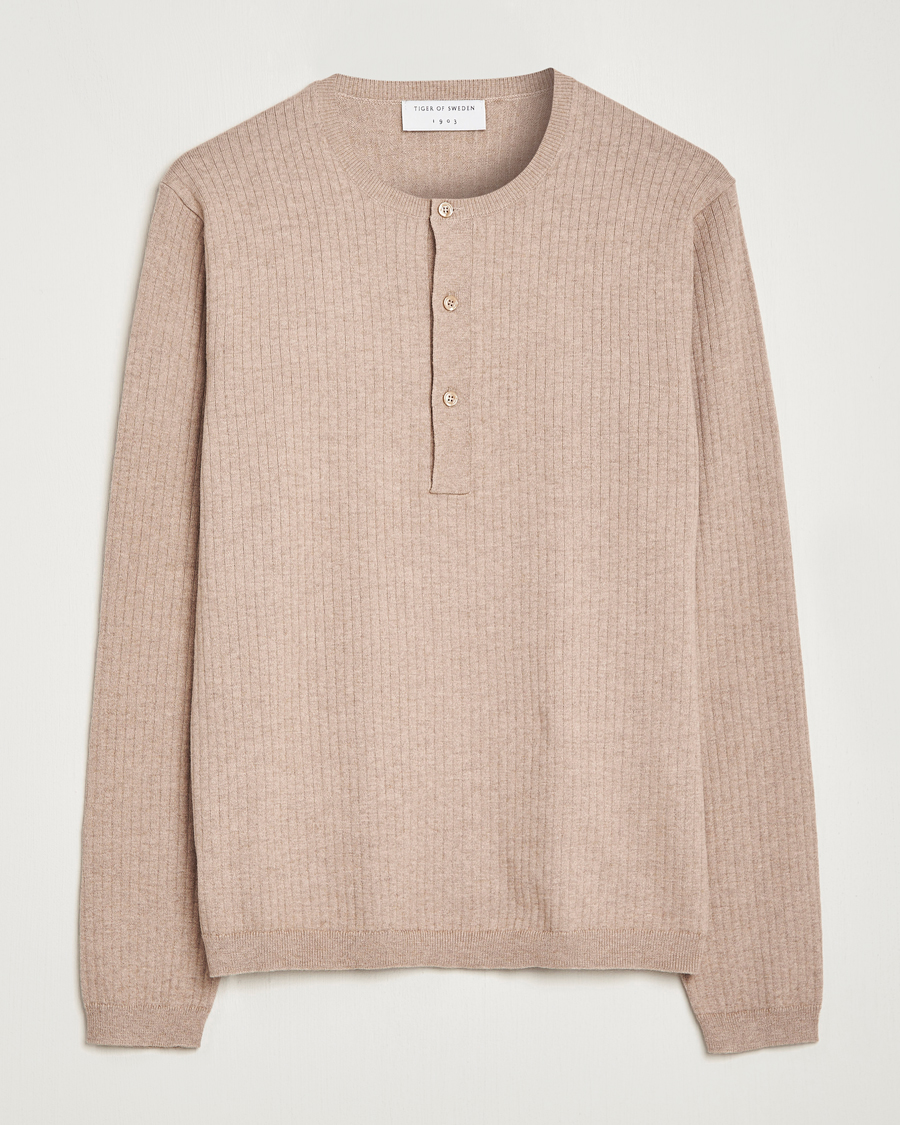 Mies | Puserot | Tiger of Sweden | Nassau Cotton Wool Knitted Sweater Beigie Melange