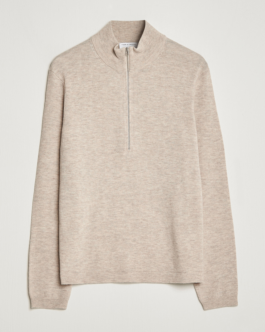 Mies | Puserot | Tiger of Sweden | Owain Merino Half Zip Sweater Dark White