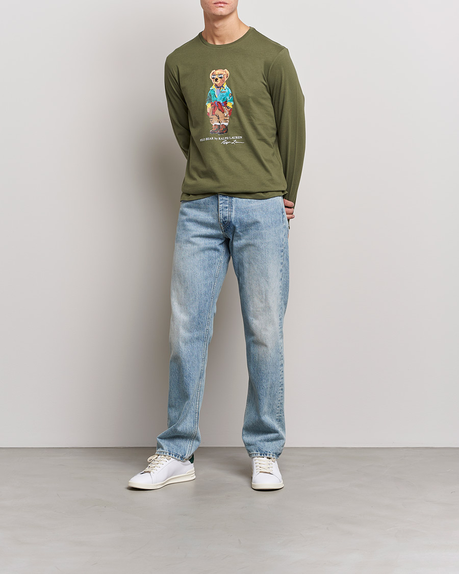 Mies | T-paidat | Polo Ralph Lauren | Printed Bear Crew Neck Long Sleeve T-Shirt Dark Sage