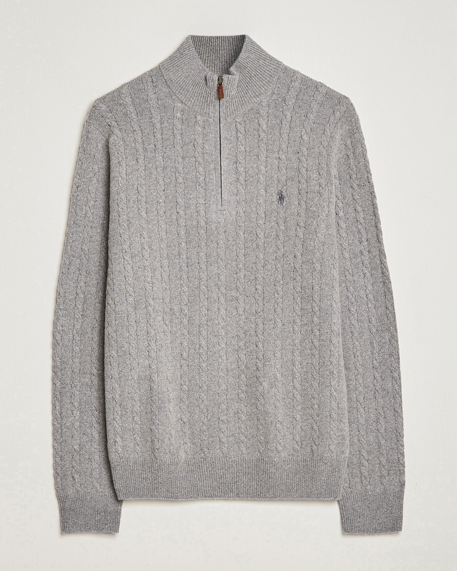 Mies | Puserot | Polo Ralph Lauren | Cotton/Wool Cable Half-Zip Fawn Grey Heather