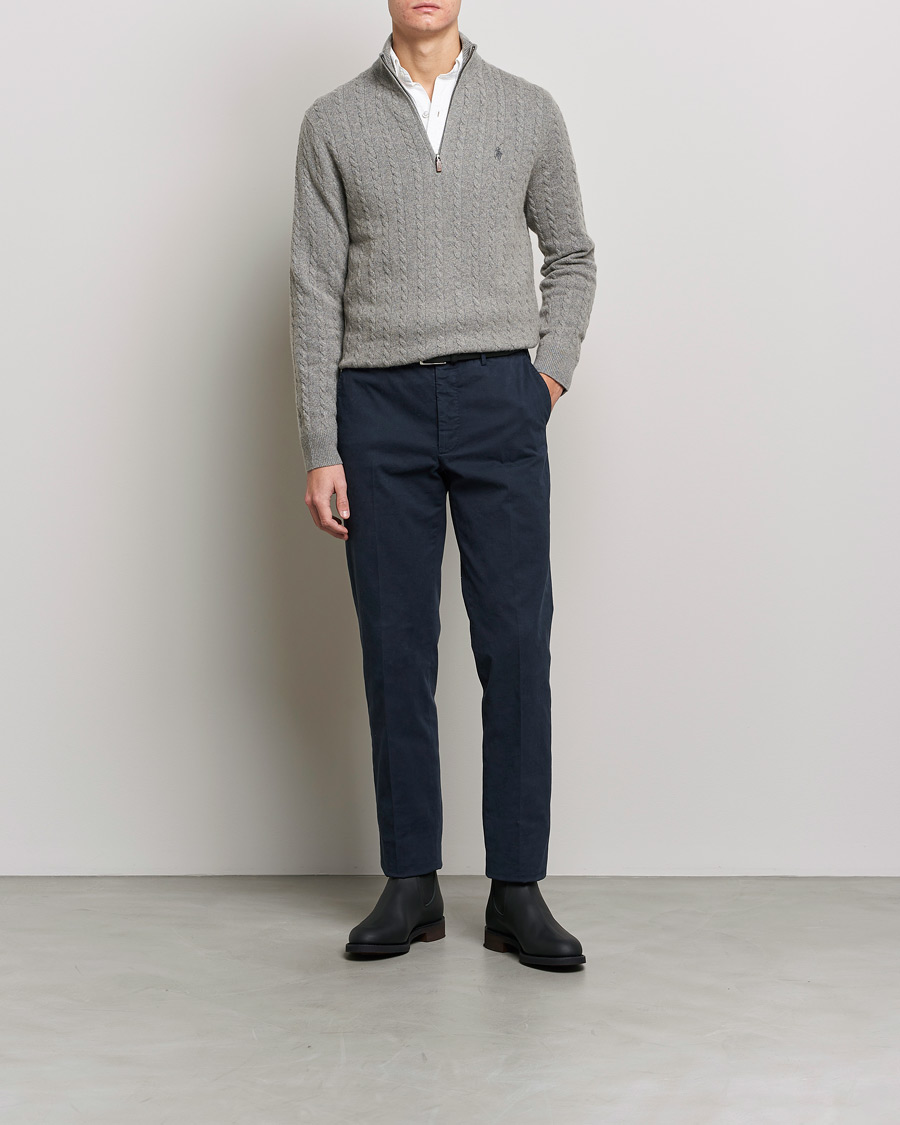 Mies | Puserot | Polo Ralph Lauren | Cotton/Wool Cable Half-Zip Fawn Grey Heather