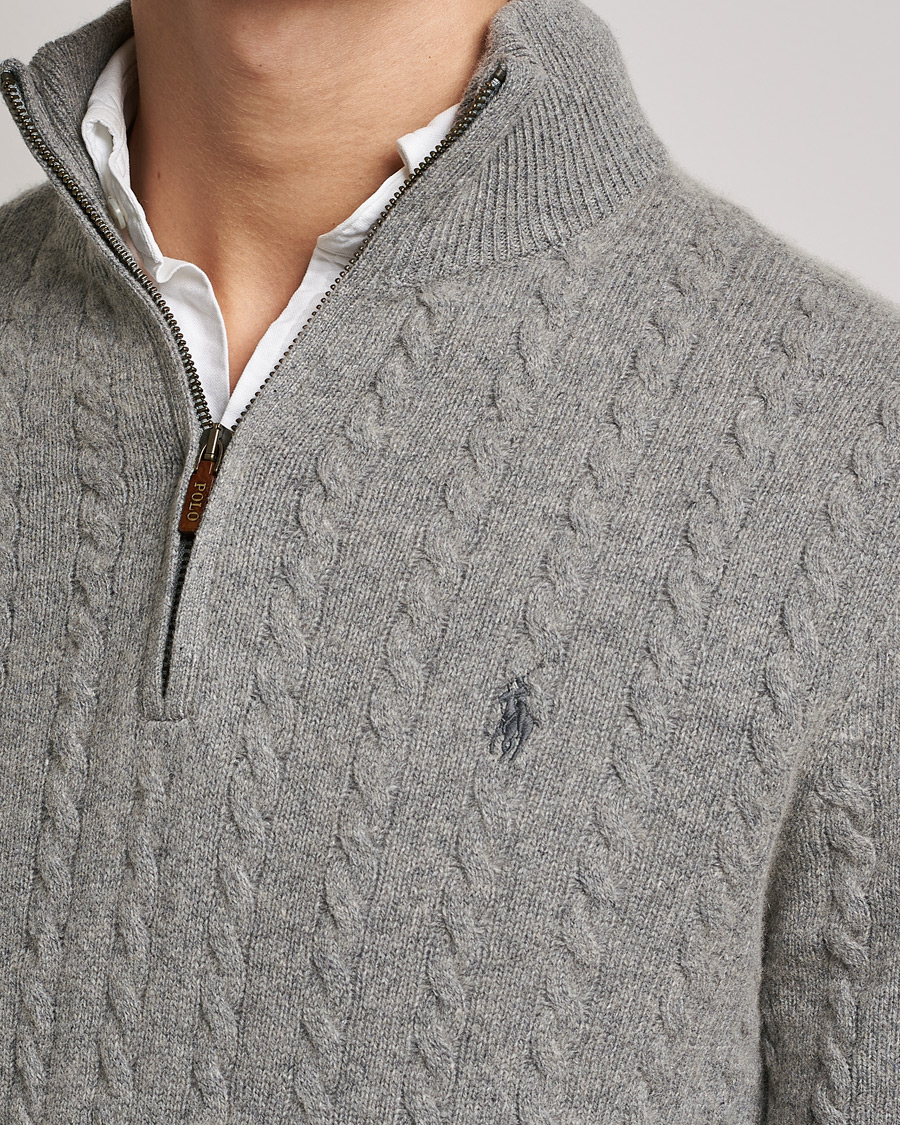 Mies | Puserot | Polo Ralph Lauren | Cotton/Wool Cable Half-Zip Fawn Grey Heather