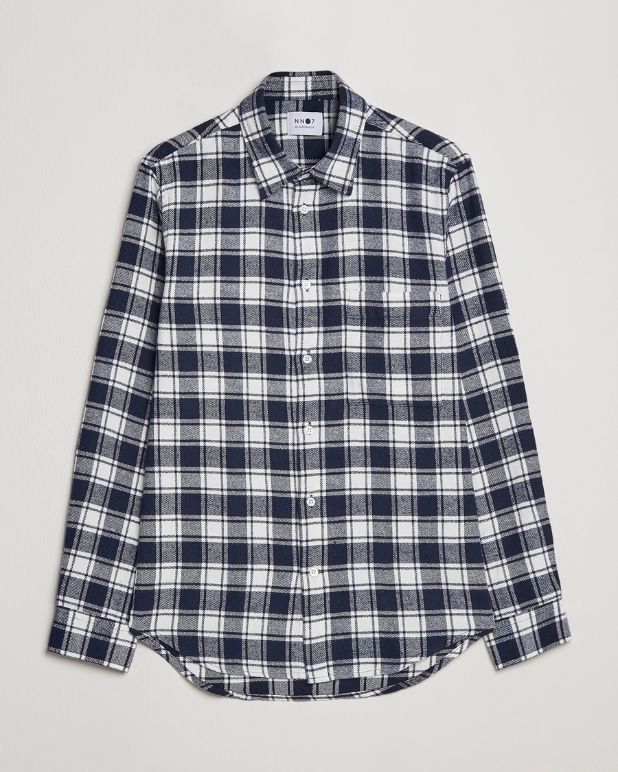 Mies | Kauluspaidat | NN07 | Arne Brushed Cotton Checked Shirt Navy/White