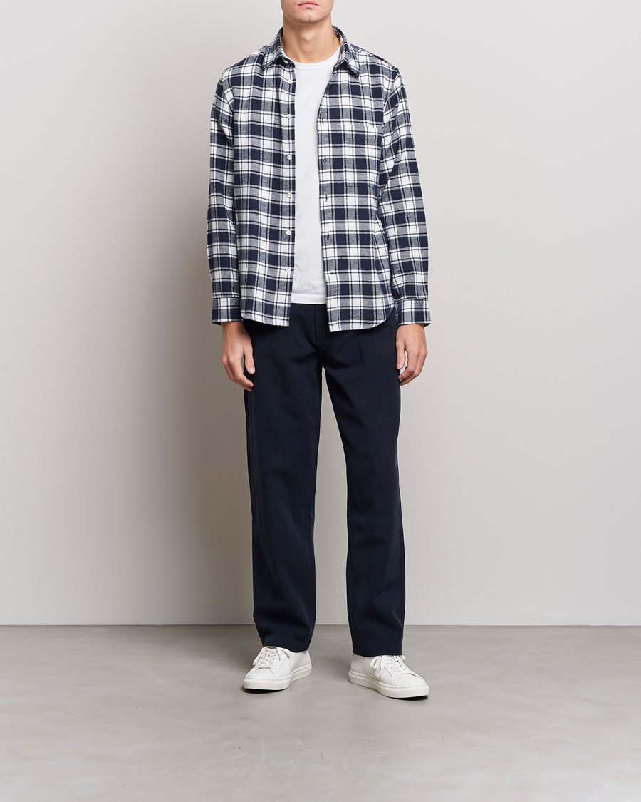 Mies | Kauluspaidat | NN07 | Arne Brushed Cotton Checked Shirt Navy/White