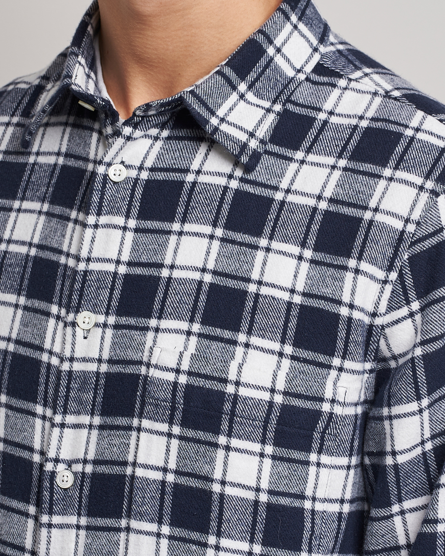 Mies | Kauluspaidat | NN07 | Arne Brushed Cotton Checked Shirt Navy/White