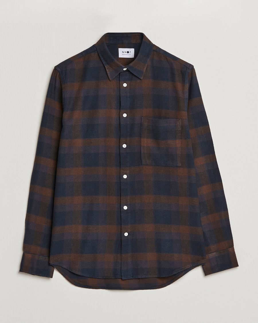 Mies | Kauluspaidat | NN07 | Arne Brushed Cotton Checked Shirt Brown/Navy