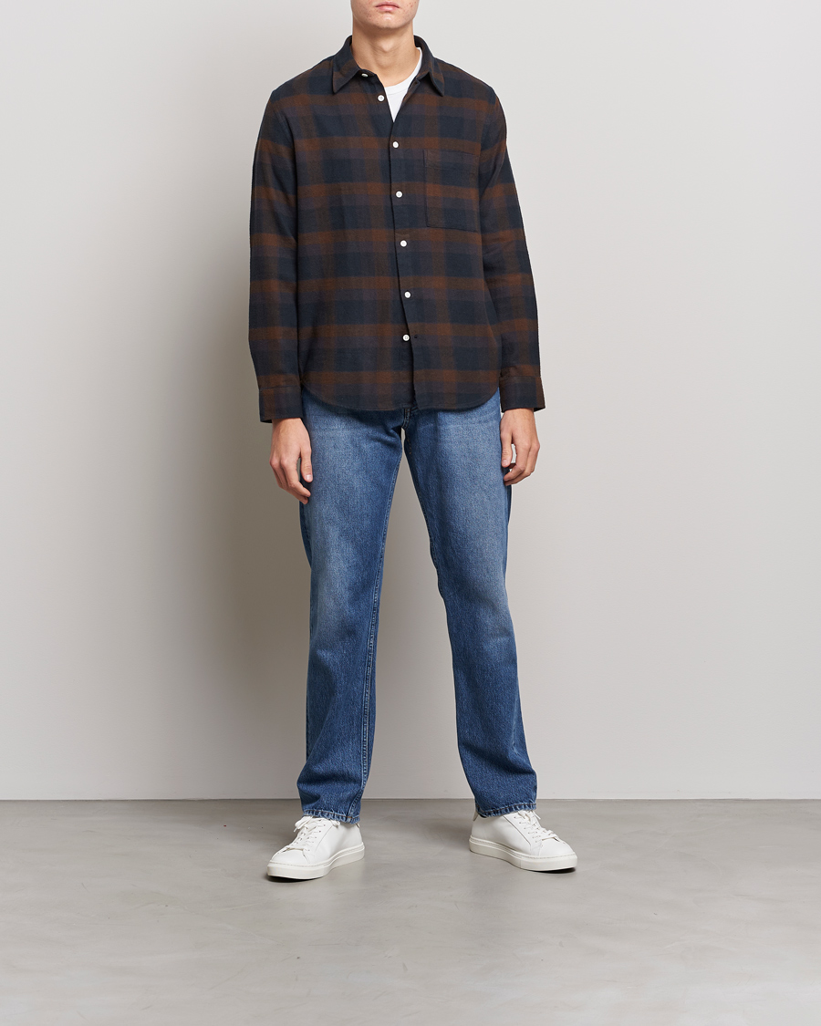 Mies | Kauluspaidat | NN07 | Arne Brushed Cotton Checked Shirt Brown/Navy
