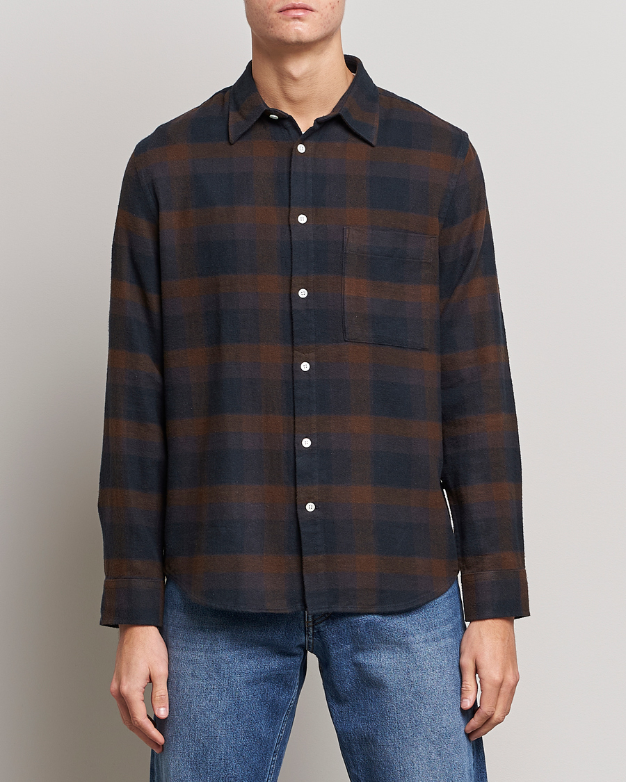 Mies | Kauluspaidat | NN07 | Arne Brushed Cotton Checked Shirt Brown/Navy