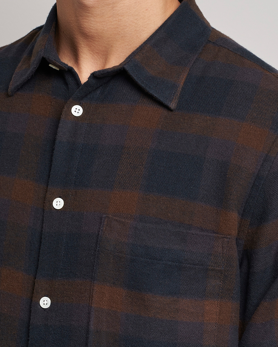 Mies | Kauluspaidat | NN07 | Arne Brushed Cotton Checked Shirt Brown/Navy