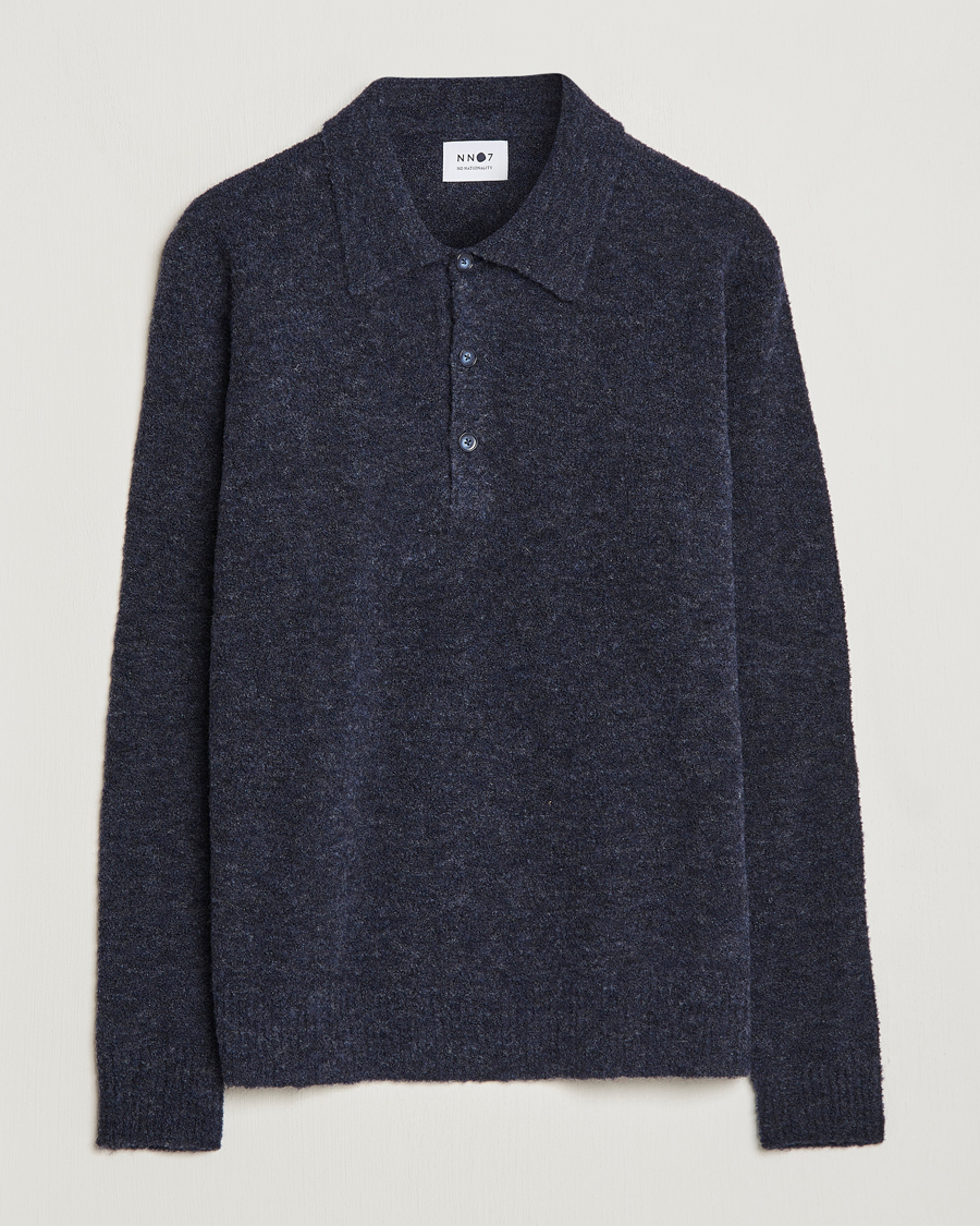 Mies | Puserot | NN07 | Alfie Boiled Wool Knitted Polo Blue Melange