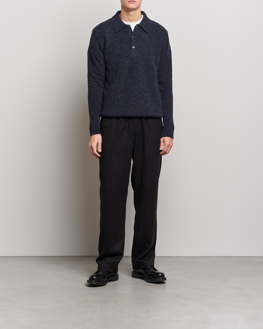 Mies | Vaatteet | NN07 | Alfie Boiled Wool Knitted Polo Blue Melange