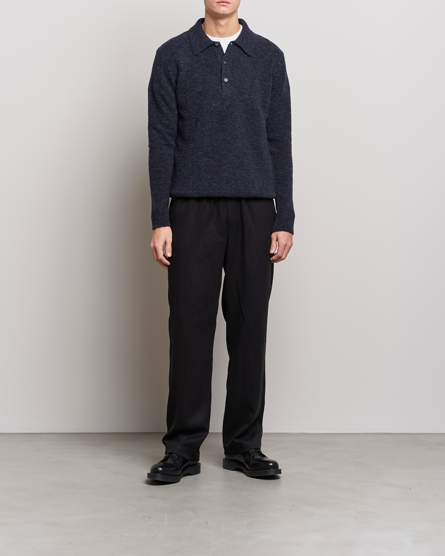 Mies | Puserot | NN07 | Alfie Boiled Wool Knitted Polo Blue Melange