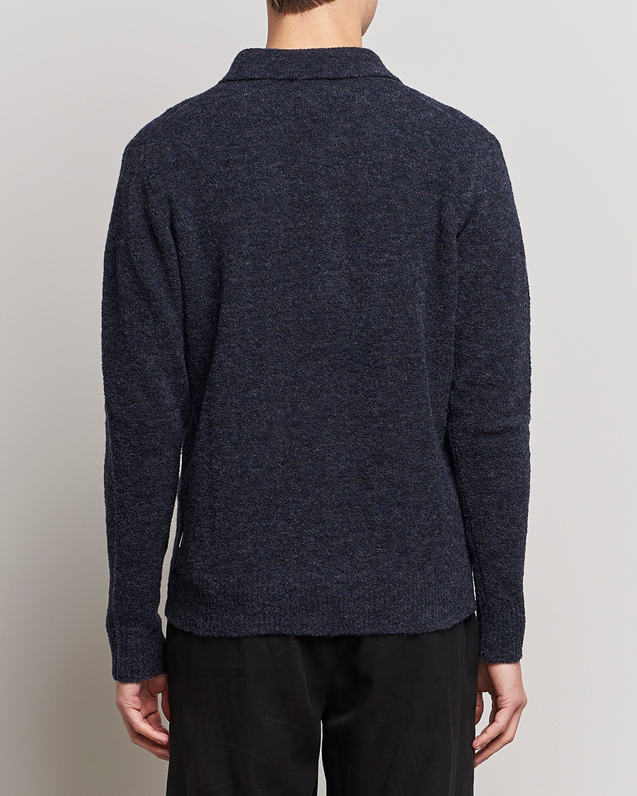 Mies | Puserot | NN07 | Alfie Boiled Wool Knitted Polo Blue Melange