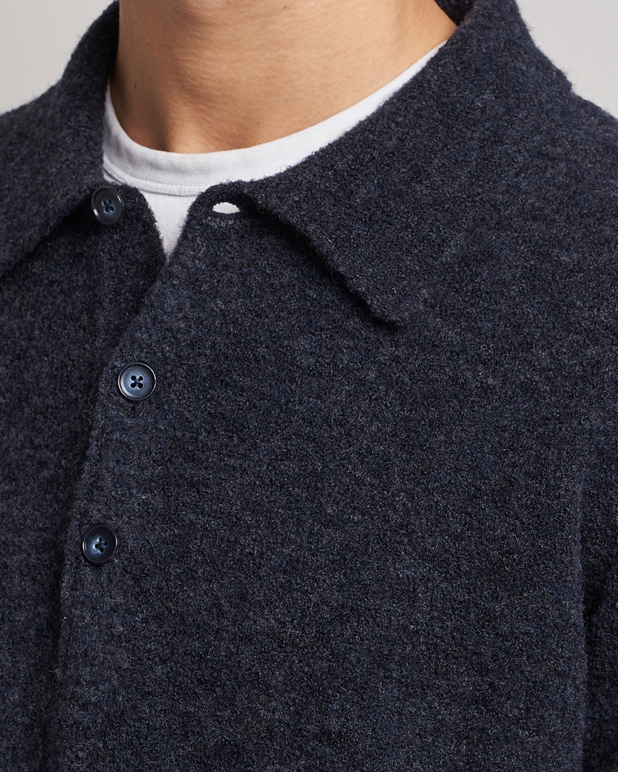Mies | Puserot | NN07 | Alfie Boiled Wool Knitted Polo Blue Melange