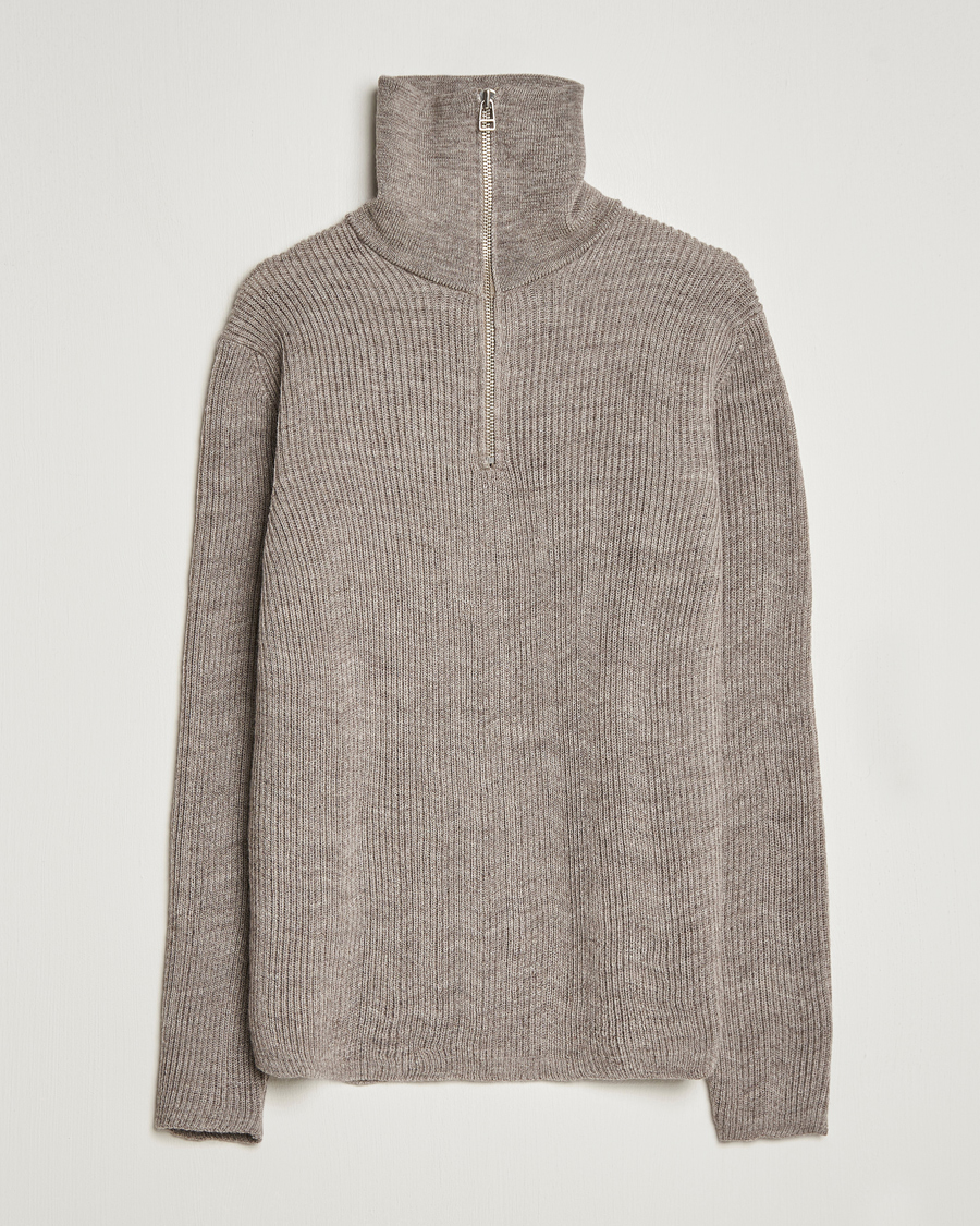 Mies | Puserot | NN07 | Holger Knitted Ribbed Half Zip Nature Melange