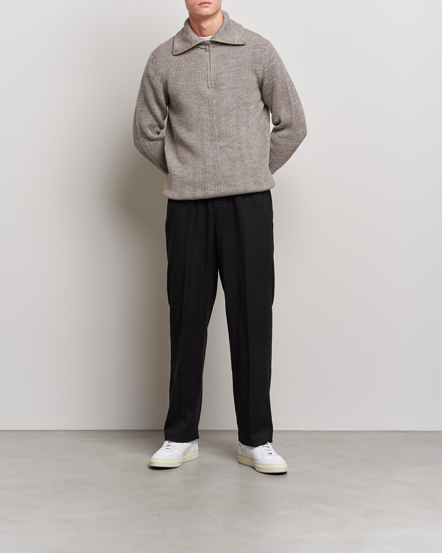 Mies | Puserot | NN07 | Holger Knitted Ribbed Half Zip Nature Melange