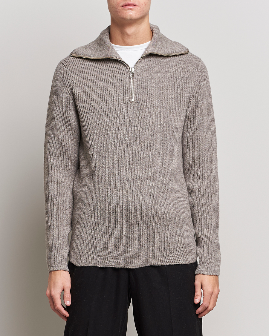 Mies | Puserot | NN07 | Holger Knitted Ribbed Half Zip Nature Melange