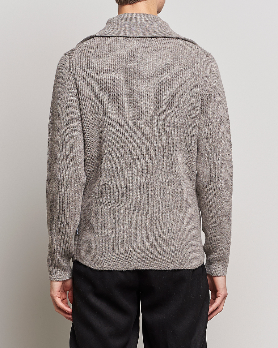 Mies | Puserot | NN07 | Holger Knitted Ribbed Half Zip Nature Melange