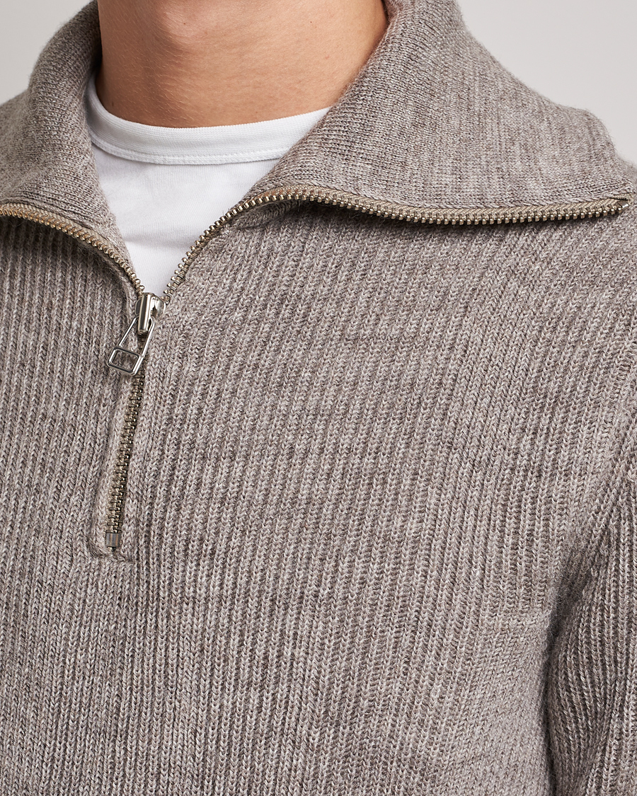 Mies | Puserot | NN07 | Holger Knitted Ribbed Half Zip Nature Melange