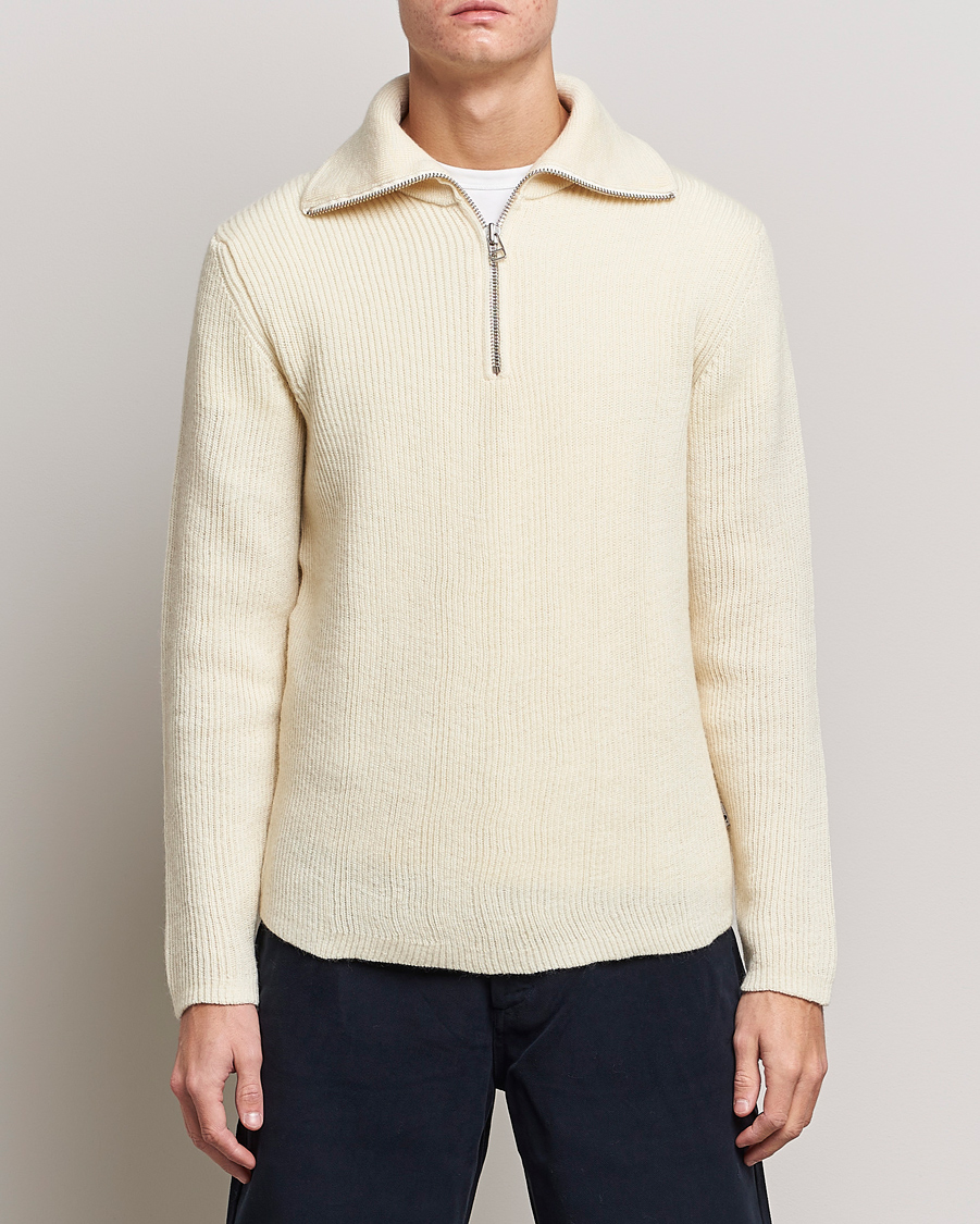 Mies | Puserot | NN07 | Holger Knitted Ribbed Half Zip Ecur