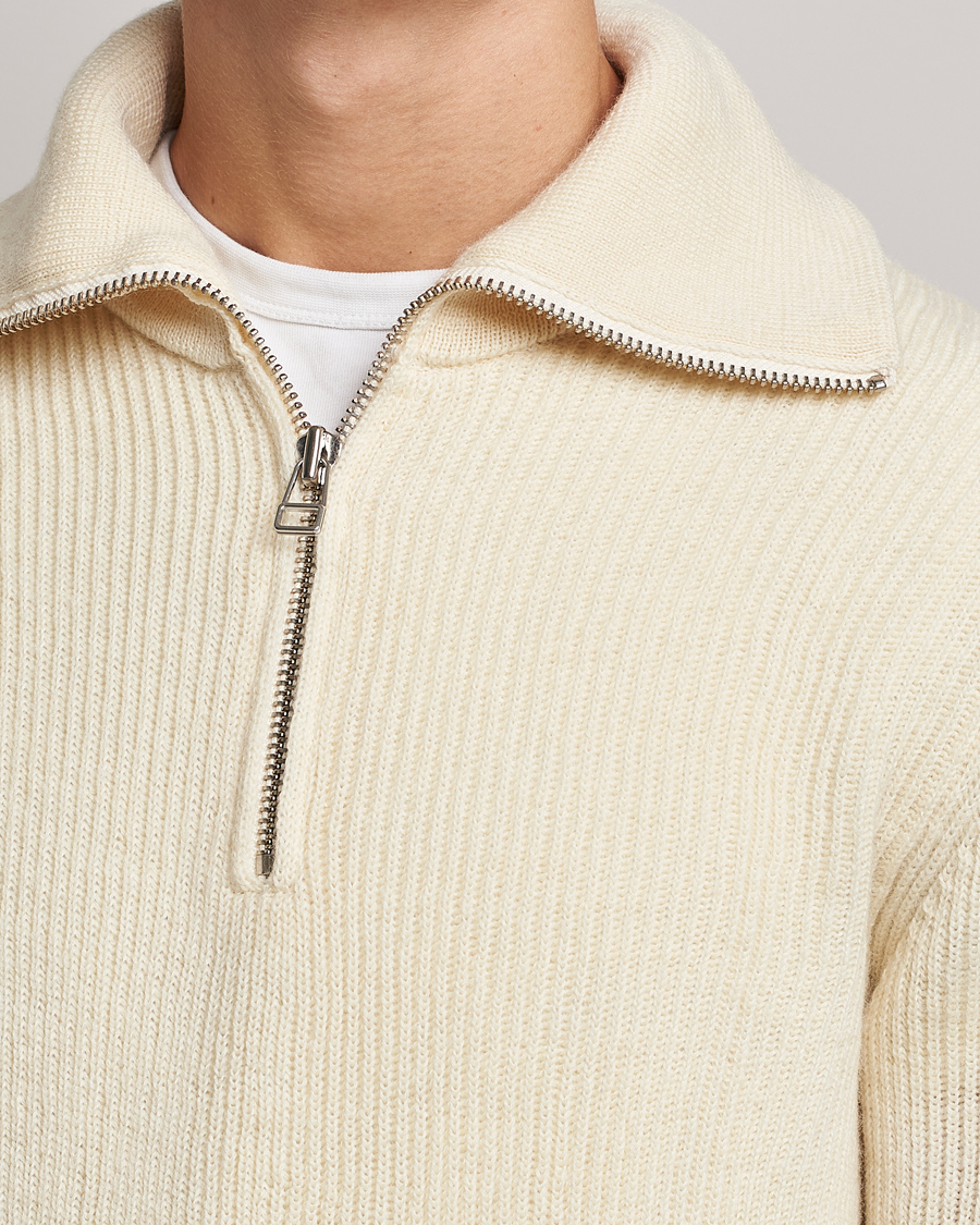 Mies | Puserot | NN07 | Holger Knitted Ribbed Half Zip Ecur