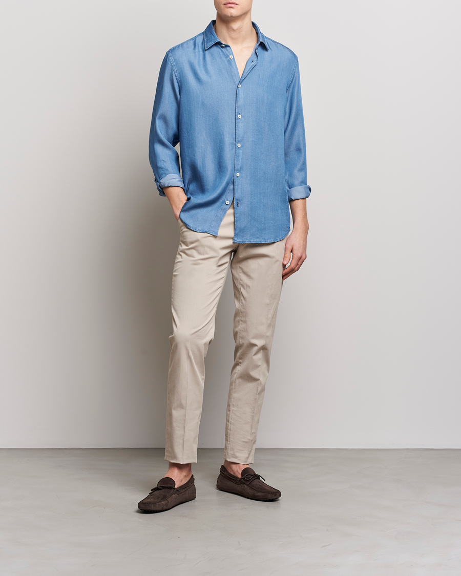 Mies | Kauluspaidat | Altea | Soft Lyocell Denim Shirt Light Indigo