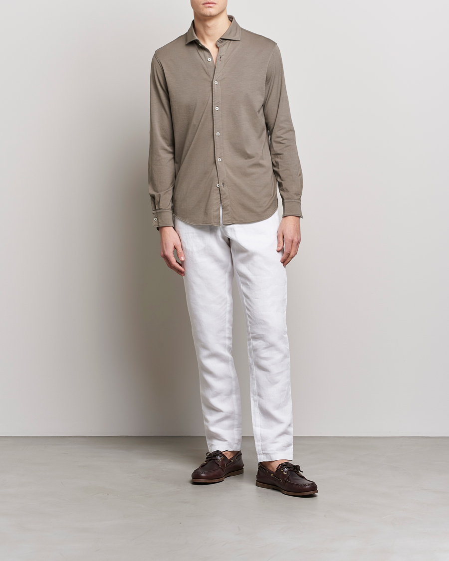 Mies | Kauluspaidat | Altea | Jersey Stretch Shirt Taupe
