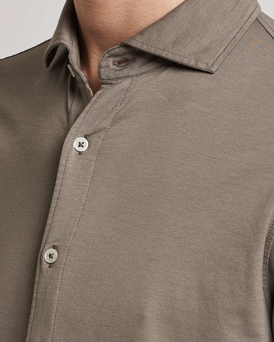 Mies | Kauluspaidat | Altea | Jersey Stretch Shirt Taupe