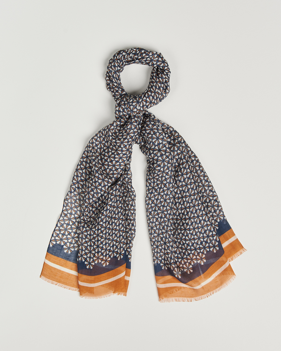 Mies | Altea Printed Linen Scarf Navy/Orange | Altea | Printed Linen Scarf Navy/Orange