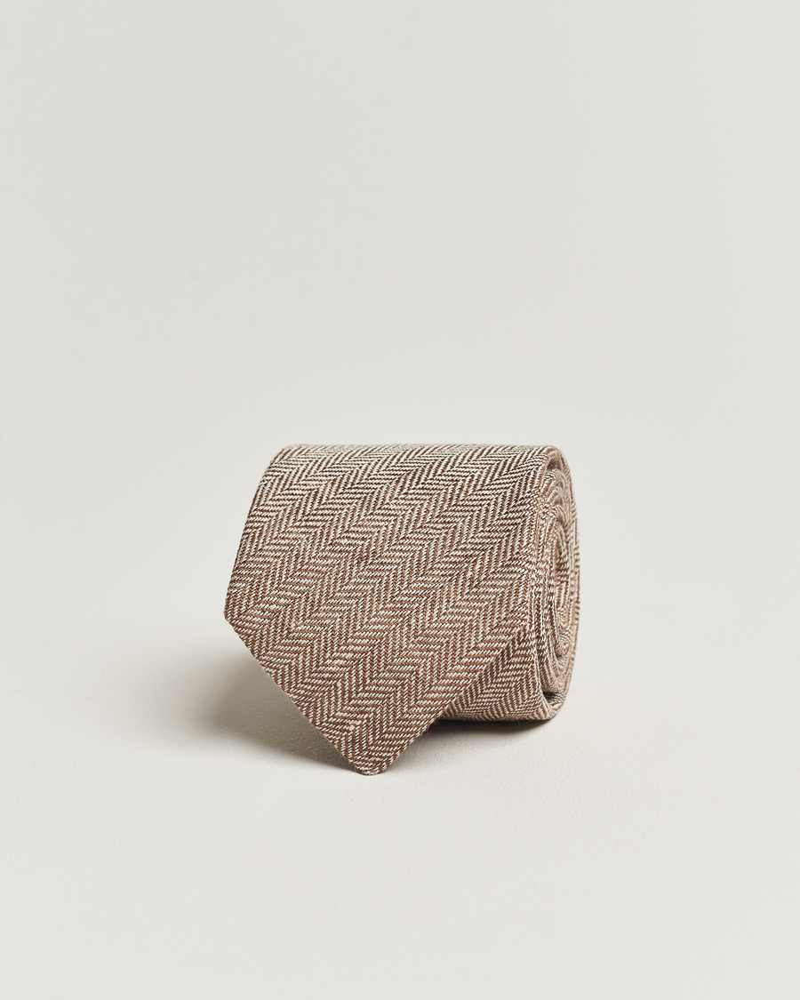 Mies | Amanda Christensen Linen Herringbone 8cm Tie Brown | Amanda Christensen | Linen Herringbone 8cm Tie Brown