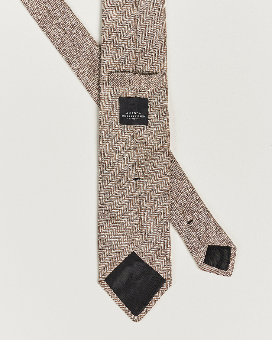 Mies | Amanda Christensen Linen Herringbone 8cm Tie Brown | Amanda Christensen | Linen Herringbone 8cm Tie Brown