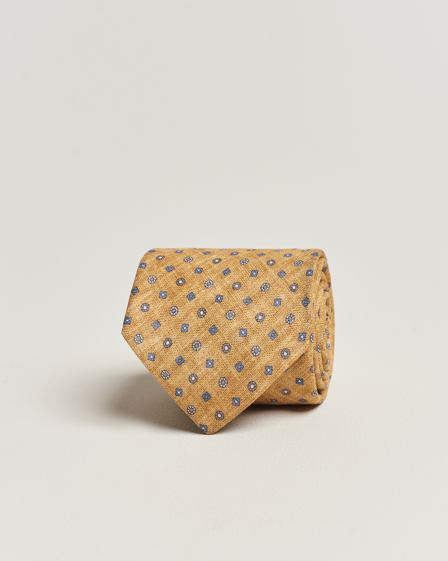 Mies | Amanda Christensen Linen Printed Medallion 8cm Tie Yellow | Amanda Christensen | Linen Printed Medallion 8cm Tie Yellow