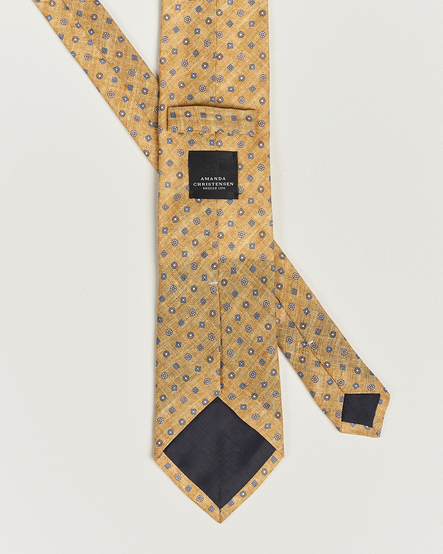 Mies | Amanda Christensen Linen Printed Medallion 8cm Tie Yellow | Amanda Christensen | Linen Printed Medallion 8cm Tie Yellow